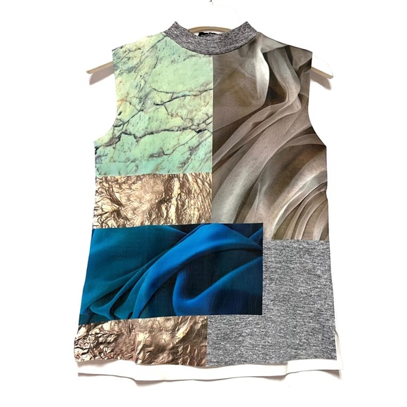 Zara Tops - Zara Scuba Neoprene Graphic Print Top Sleeveless Mock Neck Small Colorful